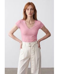 Dilvin - Slim Fit V-Neck Jersey Blouse - Lyst