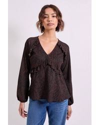 Dorothy Perkins - Animal Empire Seam Frill Detail Printed Jersey Top - Lyst