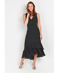 Wallis - Black Polka Dot Print Tiered Dress - Lyst