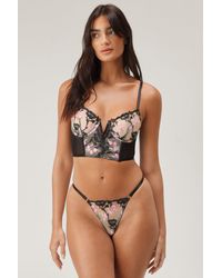 Nasty Gal - Floral Embroidered V Wire Corset Lingerie Set - Lyst