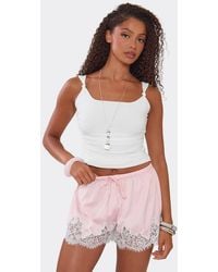 EGO - Lace Trim Satin Mid Rise Mini Shorts - Lyst