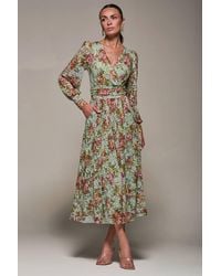 Jolie Moi - Long Sleeve Printed Lace Maxi Dress - Lyst