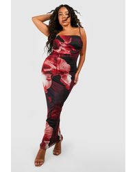 Boohoo - Plus Abstract Floral Print Mesh Maxi Slip Dress - Lyst