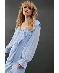 Warehouse - Dobby Chiffon Ruffle High Low Hem Midi Dress - Lyst