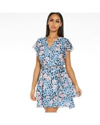 quiz pale blue floral print batwing dress