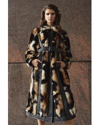 Karen Millen - Panelled Mixed Faux Fur Pu Belted Long Coat - Lyst