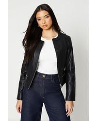 Oasis - Faux Leather Collarless Jacket - Lyst
