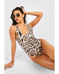 Boohoo - Tall Leopard Print Scoop Bathing Suit - Lyst