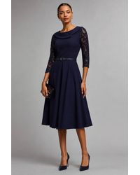 Jolie Moi - Roll Neck Lace Sleeve Fit & Flare Midi Dress - Lyst