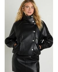 Nasty Gal - Faux Leather Funnel Neck Bomber Jacket - Lyst