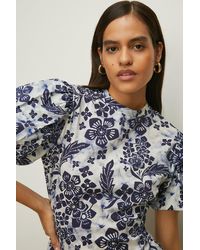 Oasis - Floral Woven Mix Cut Out Midi Dress - Lyst
