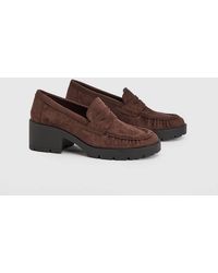 Oasis - Nova Ruched Toe Faux Suede Block Heeled Loafers - Lyst