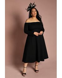 Coast - Plus Long Sleeve Bardot Full Skirted Ponte Midi Dress - Lyst