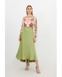 Karen Millen - Petite Premium Satin Guipure Lace Maxi Dress - Lyst