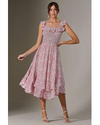 Jolie Moi - Ruffle Shirred Woven Midi Dress - Lyst