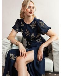 Maya Deluxe - Embellished Short Sleeve Open Back Maxi Dress - Lyst