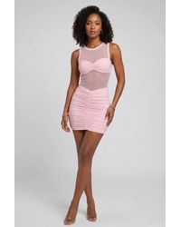 Stylewise - High Neck Mesh Panel Ruched Bodycon Dress - Lyst
