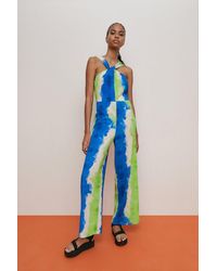 Warehouse - Tie Dye Recycled Print Halter Neck Jumpsuit - Lyst