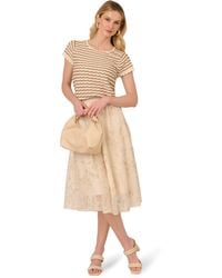 Adrianna Papell - Crew Neck Pointelle Wavy Striped Scalloped Edge Sweater - Lyst
