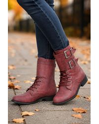 Spot on - Buckle Detail Lace Up Mid Calf Boots - Lyst