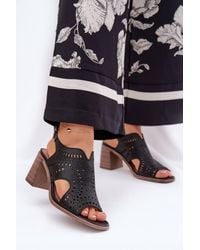Love Lace - Openwork Heel Sandals With Adjustable Buckle Strap Column Heel - Lyst