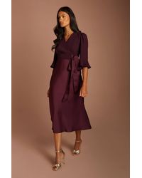 Coast - Petite Ruffle Sleeve Satin Back Crepe Wrap Dress - Lyst
