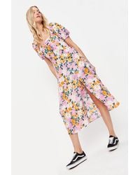 Dorothy Perkins - Tall Multi Floral Shirred Back Midi Dress - Lyst