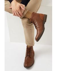 Burton - Tan Leather Look Worker Boots - Lyst