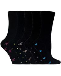 Sock Snob - 5 Pairs Black Cotton Socks With Heart & Pink Bows Design - Lyst