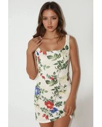 Hiccup - Bodycon Mini Dress With Square Collar & Floral Print - Lyst