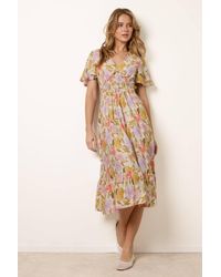 Blue Vanilla - Elasticated Waist Multi Short Sleeve V-Neck Midi Dress - Lyst