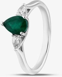 T.H.Baker - 18Ct 0.69Ct Pear Cut Emerald & 0.17Ct Diamond Three Stone Ring R63945W-Em M - Lyst