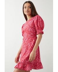 Dorothy Perkins - Petite Pink Floral Print Ruffle Hem Mini Dress - Lyst