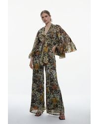 Karen Millen - Tall Tiger Printed Drama Kimono Woven Jumpsuit - Lyst