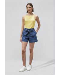 Enorsia - Paperbag Belted Denim Shorts - Lyst