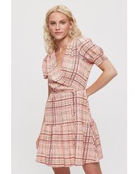 Dorothy Perkins - Pink Check Textured Wrap Mini Dress - Lyst
