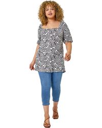 Roman - Curve Abstract Print Tie Detail Top - Lyst