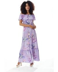 Liquorish - Bird & Floral Print Off-Shoulder Maxi Dress - Lyst
