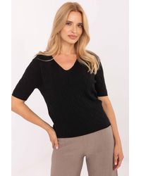 Love Lace - V Neck Short Sleeve Textured Sweater - Lyst