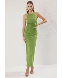 WOVCOR - High Neck Ruched Sleeveless Bodycon Maxi Dress - Lyst