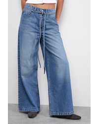 Warehouse - Tie Waist Wide Leg Denim Jean - Lyst