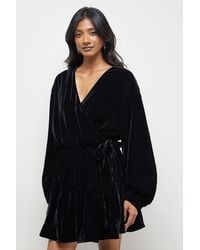 Warehouse - Velvet Wrap Mini Smock Dress - Lyst