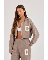 CERNUCCI - C Intarsia Cropped Zip Through Knitted Hoodie - Lyst
