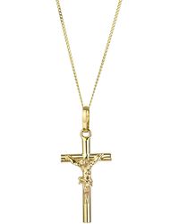 The Fine Collective - 9ct Yellow Gold Crucifix Pendant Necklace 18 Inch Curb Chain - Lyst