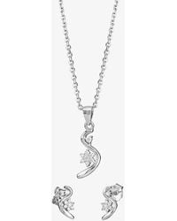 T.H.Baker - Cubic Zirconia Swirl Flower Pendant & Earring Set E614543+P613937 - Lyst
