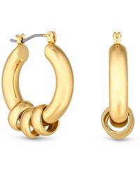 Mood - Gold Polished And Satin Tri Charmed Hoop Earrings - Lyst