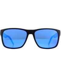 Tommy Hilfiger - Rectangle Matte Black Blue Blue Mirror Sunglasses - Lyst