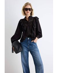 WOVCOR - Ruffle Detail Boho Long Sleeve Shirt - Lyst