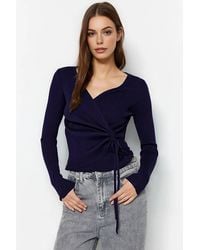 WOVCOR - Wrap Ribbed Knit Sweater With Ruched Side Detail - Lyst