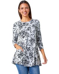 Roman - Floral Pocket Front Swing Stretch Top - Lyst